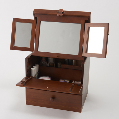 画像2: 日本製　木製メイクボックス コスメボックス　三面鏡